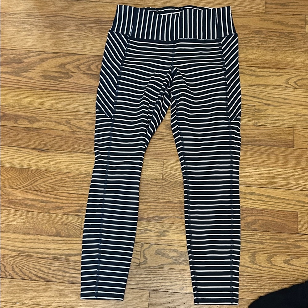 Athleta Black and White Striped Leggings